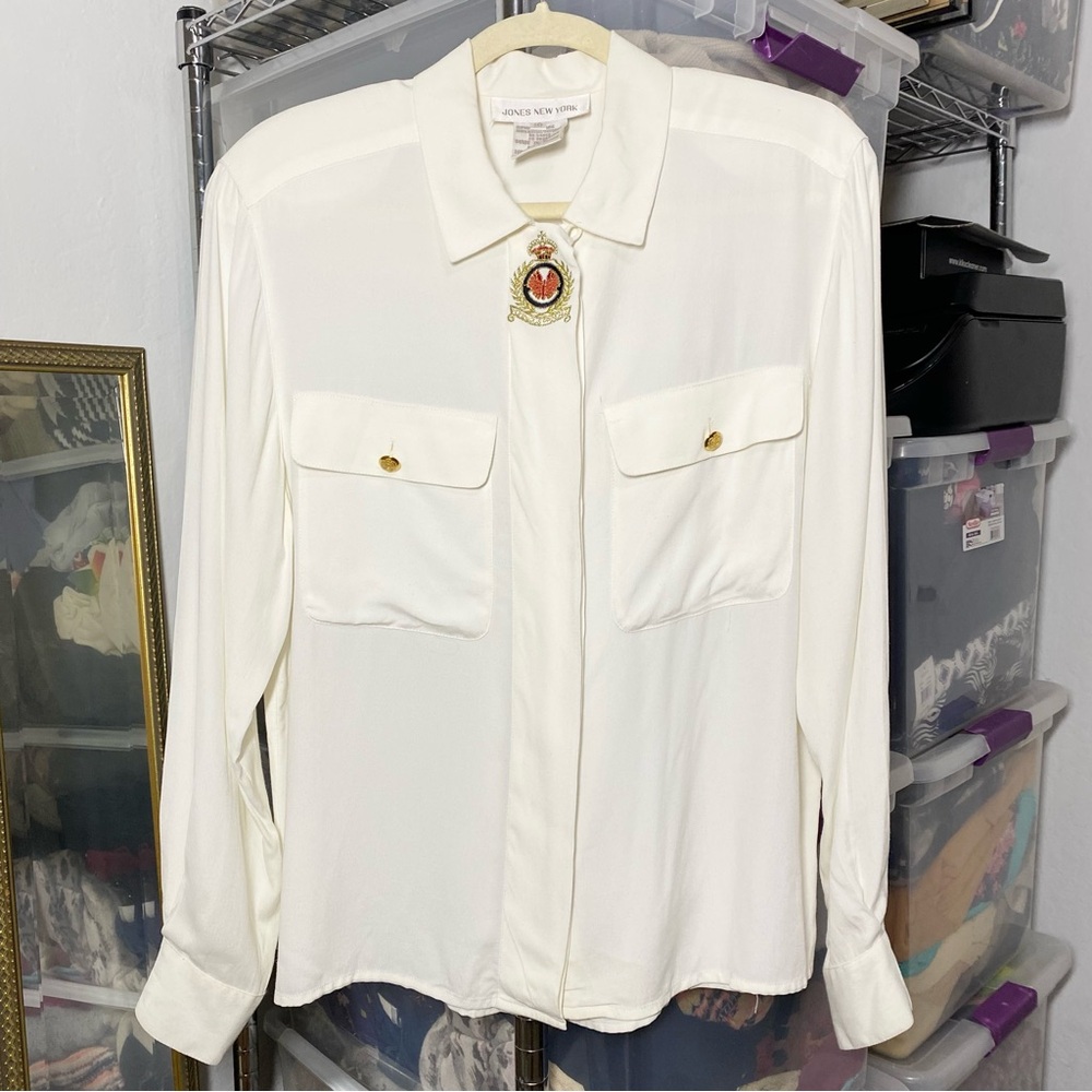 Jones New York Women’s 10 Vintage Nautical Button up Collared Shirt Preppy
